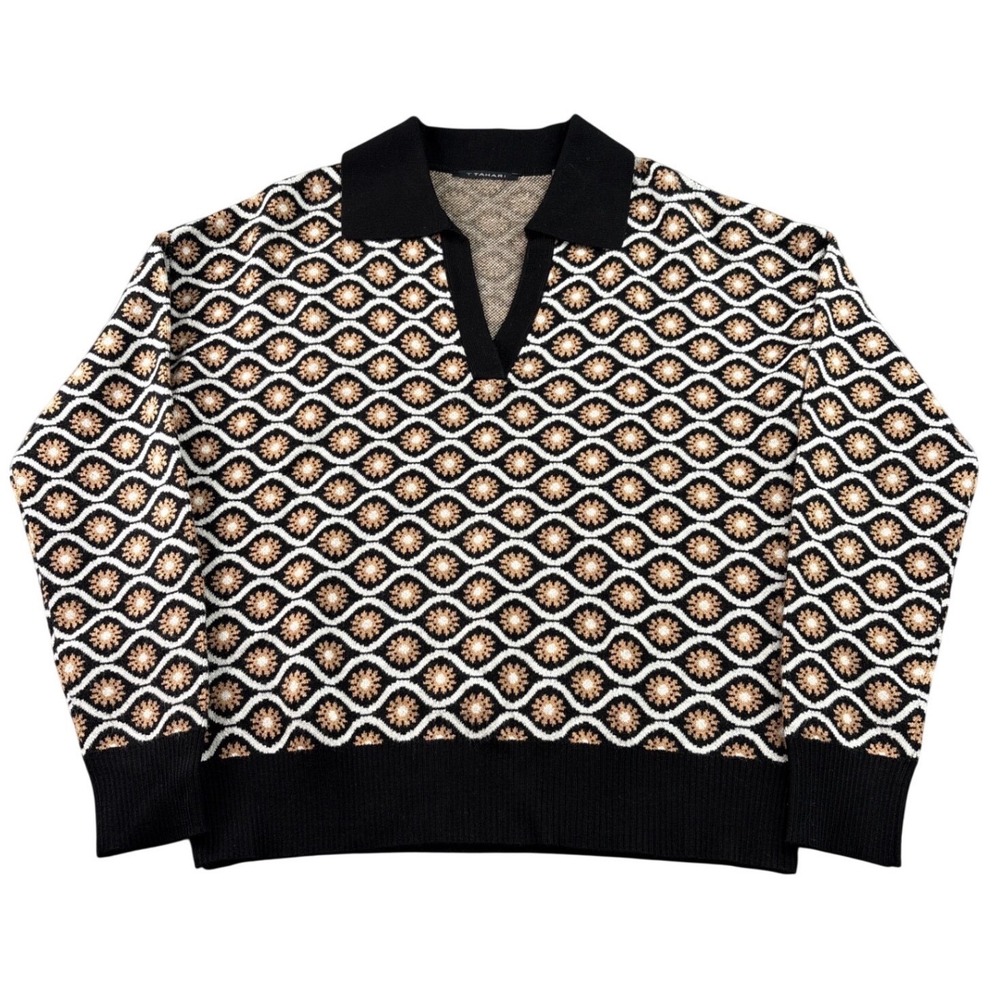 Tahari Sweater Womens Small Colorful Thick‎ Knit Super Soft Patterned Collared
